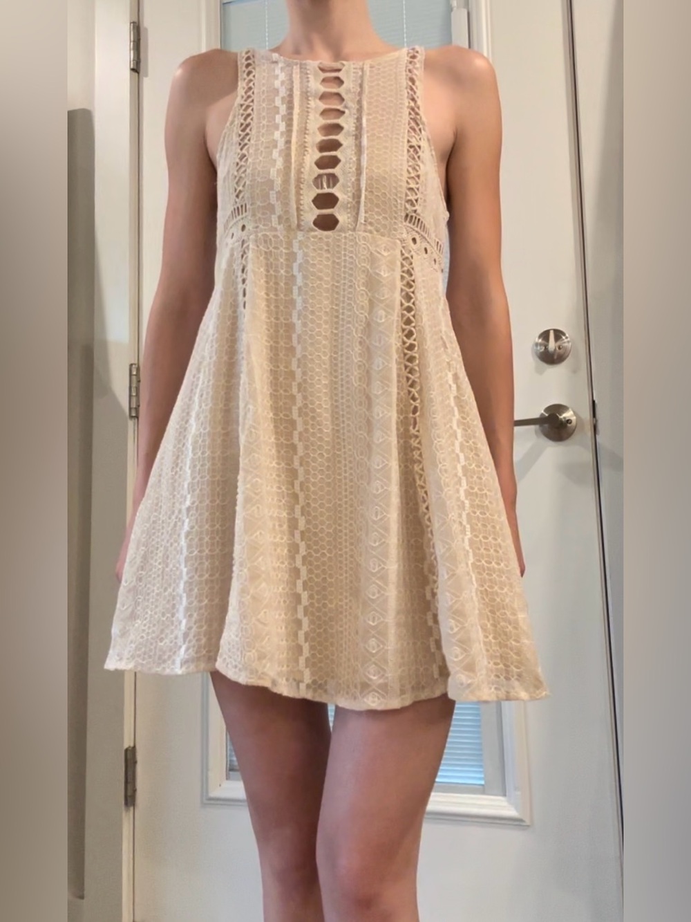 Free People Cream Crochet Mini Dress